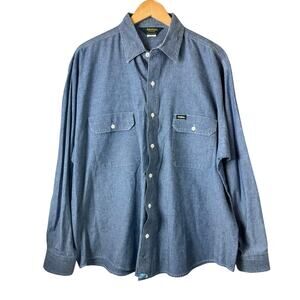 Vtg OshKosh Button Down Shirt Mens XL Blue Cotton Hong Kong Western Country 80s